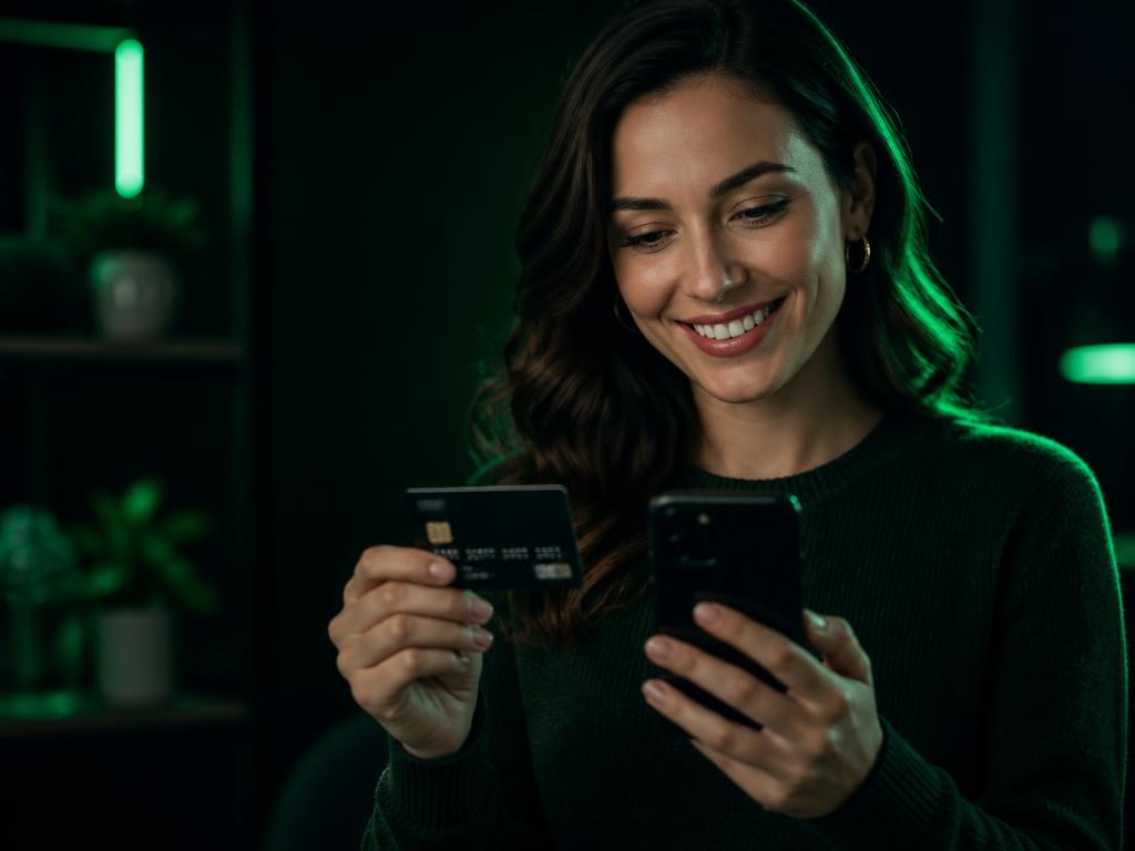 Cliente finalizando a compra pelo celular com cartão